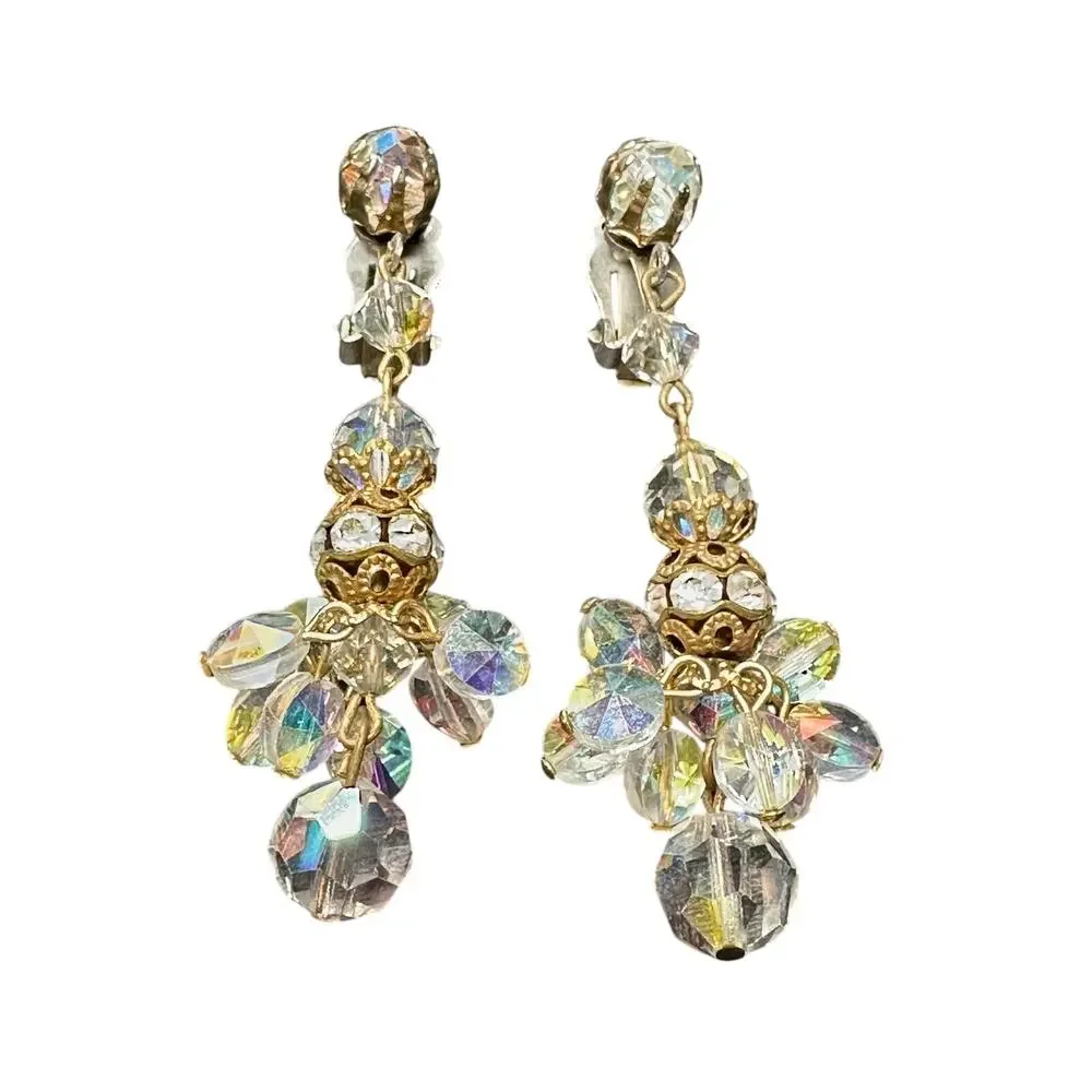 Vintage 1950s Fashion Crystal Faux Earrings Mid Century Glam Hollywood style